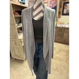 Hem & Thread Gray Cardigan with Lace‎ Back Lightweight Knit Open Front Sz M